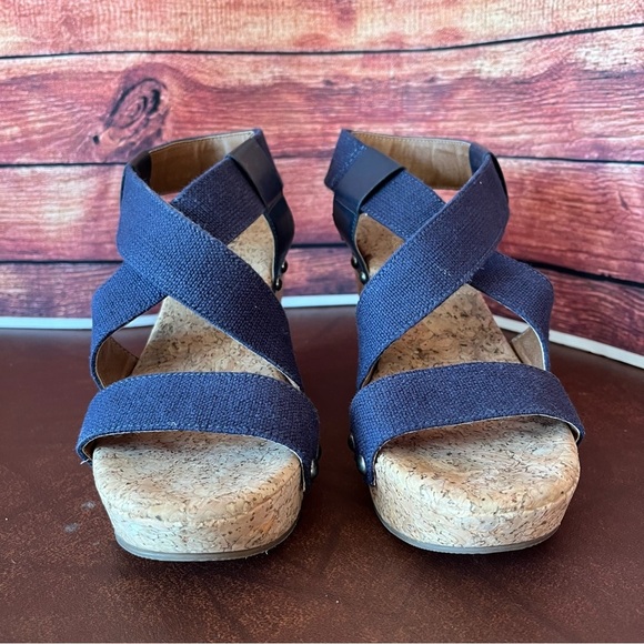 Lucky Brand Marla Blue Cork Wedge Platform Sandals - Picture 2 of 15